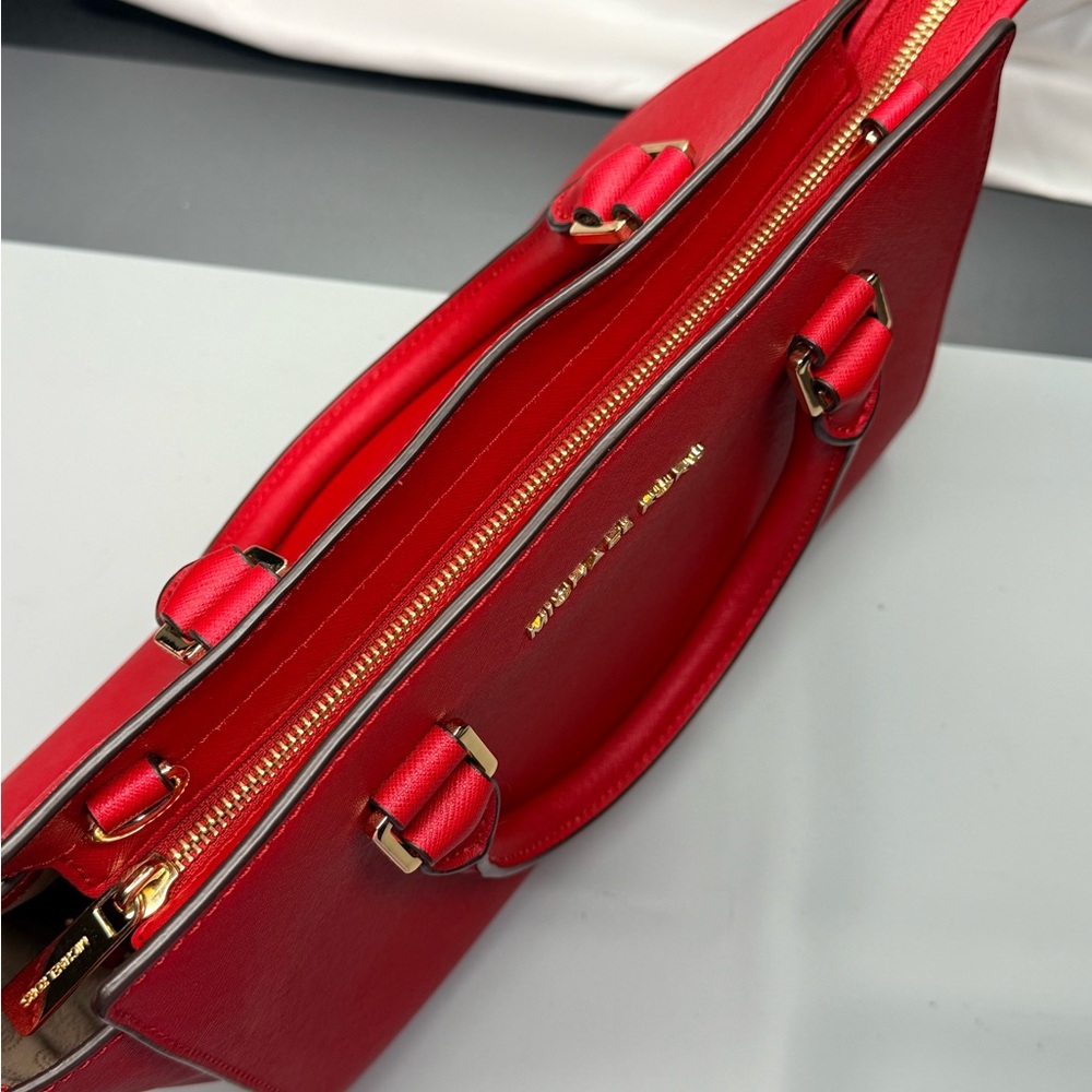 Michael Kors Red Satchel Top Handle Bag & Strap Wallet Set Gold Hardware - Picture 11 of 11